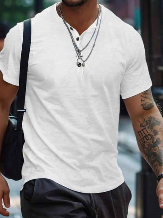 Men's Full Size Button Henley Collar Polo Shirt Plus Size