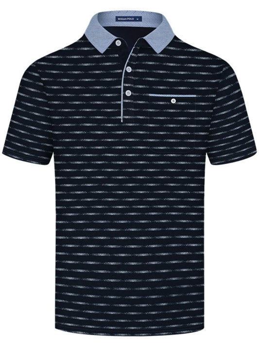 Men's Plus Size Classic Striped Polo Shirt with Contrast Collar