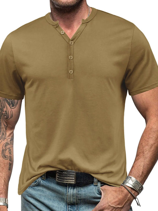 Men's Full Size Casual Henley Short Sleeve Polo Shirt Plus Size