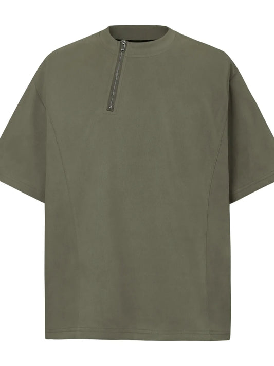 Men's Oversized Diagonal Zip Short Sleeve T-Shirt
