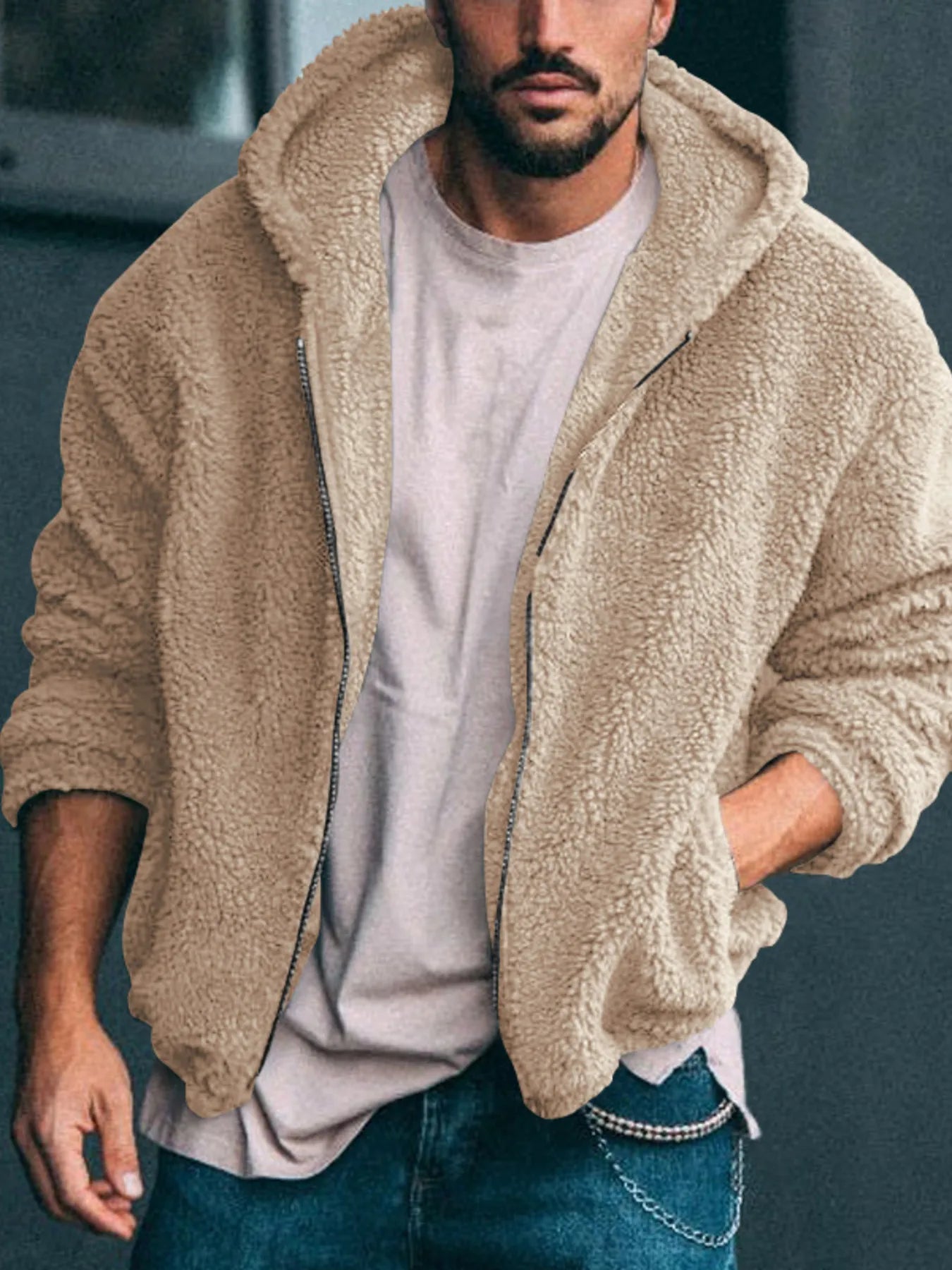 Men's Full Size Sherpa Fleece Hooded Zip-Up Jacket Plus Size